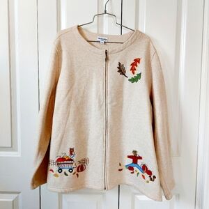Scarecrow Pumpkin Patch Breckenridge‎ size 2X Beige Zip Fleece Jacket